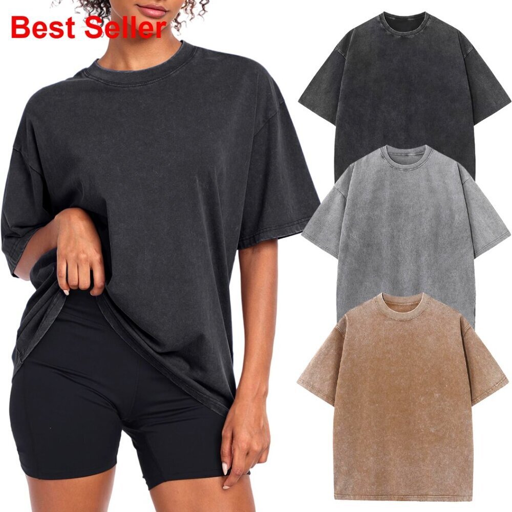 Oversized Cotton T-Shirt Acid Washed Vintage Boyfriend Fit Gym Casual